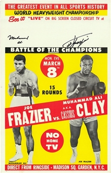 Original Muhammad Ali and Joe Frazier Dual Signed 1971 Fight of The Century Boxing Poster From Their First Fight! (PSA/DNA)
